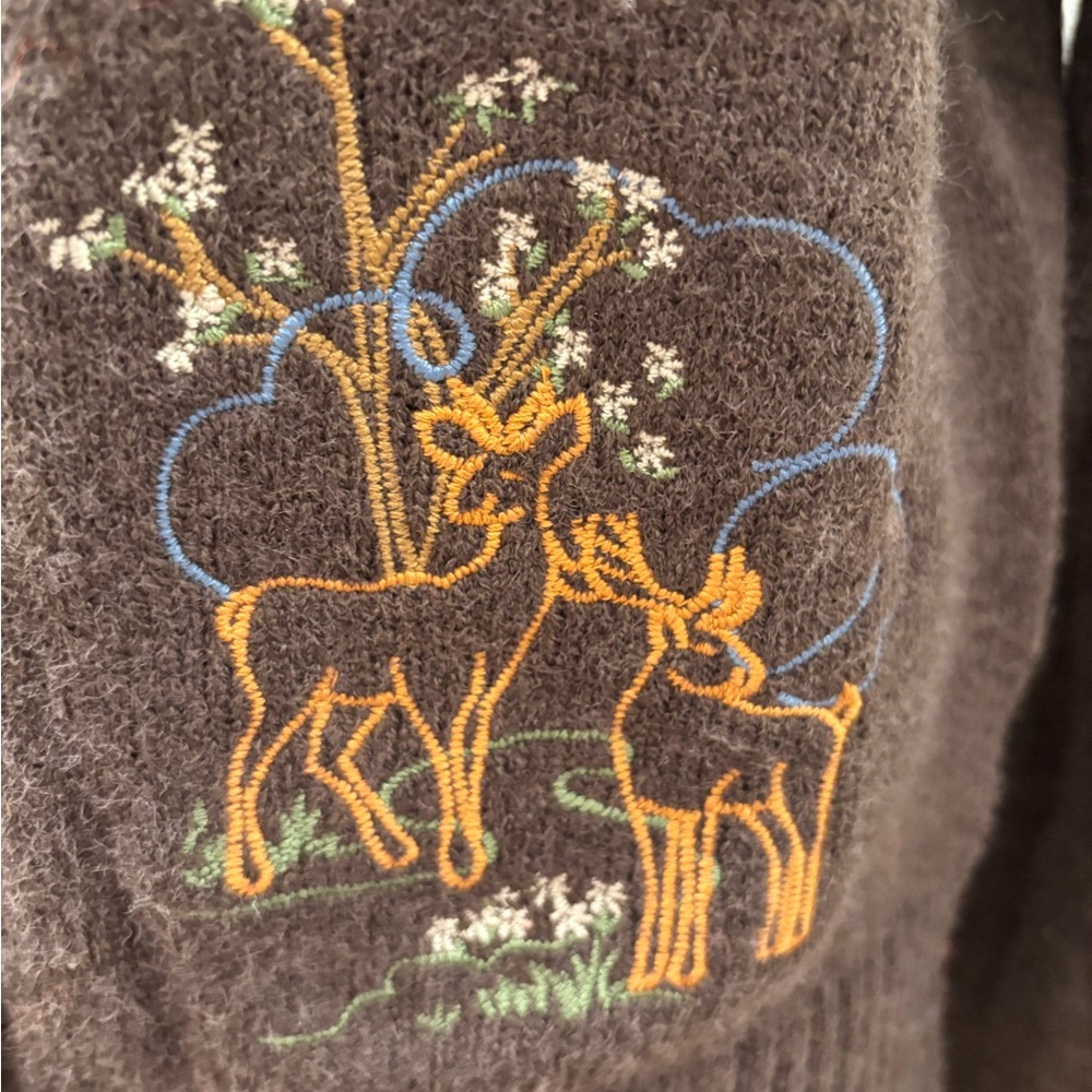 NWT Blu Pepper Brown Cardigan with Embroidered Wildlife - L - Picture 11 of 12